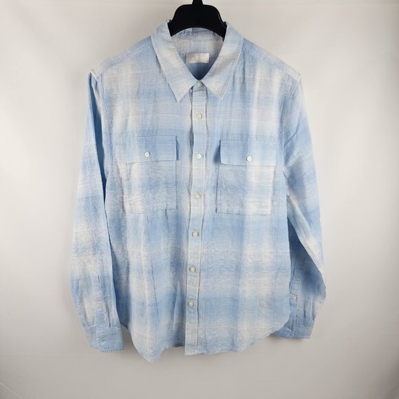 7 For All Mankind Shirt Mens XL White Blue Linen L/S Button Up - Picture 1 of 8